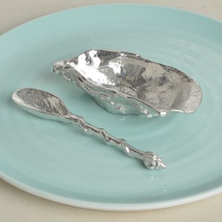 Oyster Shell English Pewter Bowl with Pewter Mussel Shell Spoon | Image 2