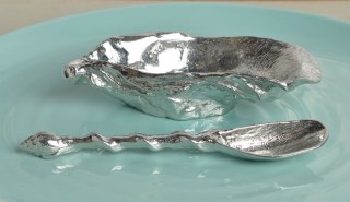 Oyster Shell English Pewter Bowl with Pewter Mussel Shell Spoon | Image 3