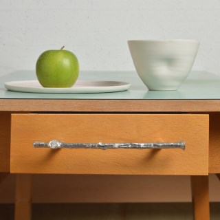 Solid Pewter Oak Twig Drawer Handle 128mm Between Hole Centres. UK Made | Image 2