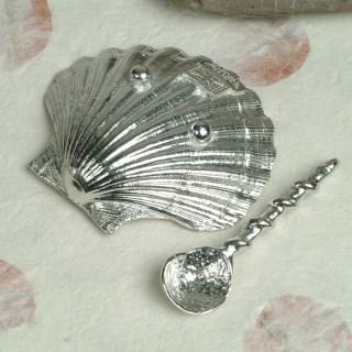 Scallop Shell English Pewter Bowl and Pewter Spoon | Image 2