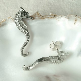 Seahorse Stud Earrings, English Pewter Seahorse Jewellery Gifts | Image 2
