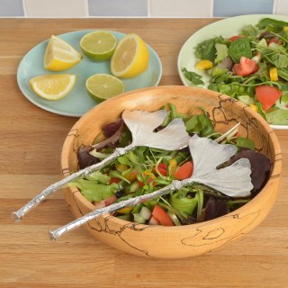 Ginkgo Leaf Salad Servers Pewter Spoons Gifts | Image 2