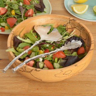 Ginkgo and Oak Leaf Salad Servers Pewter Spoons Gifts | Image 2