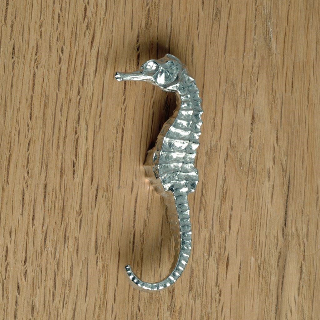 Seahorse Left Facing Solid English Pewter Drawer Pull Handle